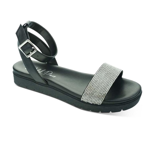 Wild Pair Women’s Jeenie Sparkle Open Toe Ankle Strap in black Sz 8 - Picture 8 of 9